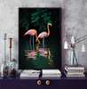 Poster, Flamingo în jungla întunecată, 60 x 90 см, Poster inramat pe sticla