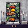 Poster - Bright spices and herbs in spoons, 60 x 90 см, Framed poster on glass, Food and Drinks