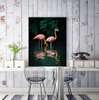 Poster, Flamingo în jungla întunecată, 60 x 90 см, Poster inramat pe sticla