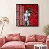 Poster - Cosmonaut in red roses, 100 x 100 см, Framed poster on glass