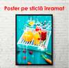 Poster - Orange juice on a blue table, 45 x 90 см, Framed poster on glass, Food and Drinks