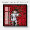Постер - Космонавт в красных розах, 100 x 100 см, Постер на Стекле в раме