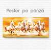 Poster, White horses on a golden background, 60 x 30 см, Canvas on frame