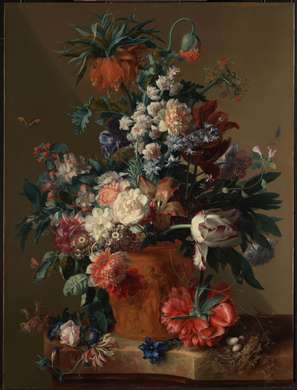 Poster - Floral still life with vase and colorful flowers, 60 x 90 см, Framed poster, Still Life