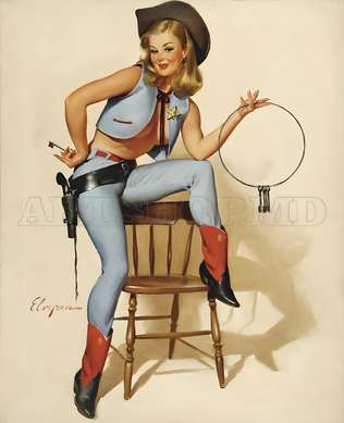 Poster - Marilyn Monroe în stil cowboy, 60 x 90 см, Poster inramat pe sticla, Persoane Celebre