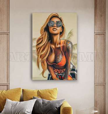 Poster - Pop Art Woman, 60 x 90 см, Framed poster on glass, Nude