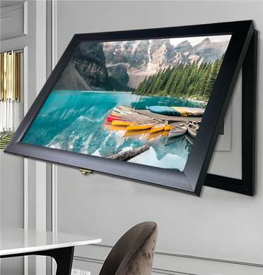 Multifunctional Wall Art - Lake, mountains and forest, 40x60cm, Black Frame