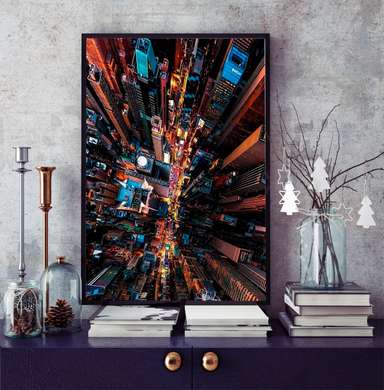 Poster - Skyscrapers top view, 60 x 90 см, Framed poster on glass, Maps and Cities