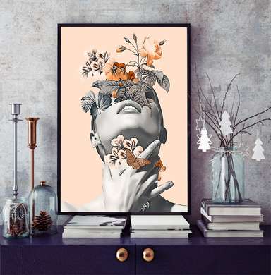 Постер - Девушка с цветами, 60 x 90 см, Постер на Стекле в раме