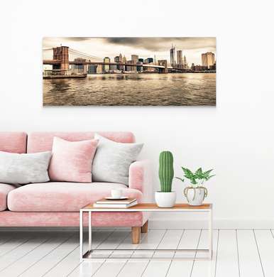 Poster - Ocean cu vedere la podul Brooklyn, 90 x 60 см, Poster înrămat, Orașe și Hărți