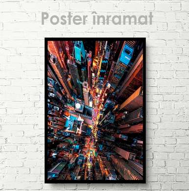 Poster - Skyscrapers top view, 60 x 90 см, Framed poster on glass, Maps and Cities