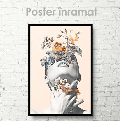 Poster - Girl with flowers, 60 x 90 см, Framed poster on glass, Fantasy