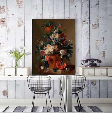 Poster - Pictură cu o vază și flori colorate, 60 x 90 см, Poster înrămat, Natură Moartă