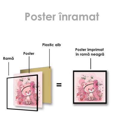 Poster - Pisicuța roz, 100 x 100 см, Poster inramat pe sticla, Pentru Copii