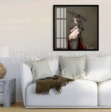 Poster - Lady in a hat, 100 x 100 см, Framed poster on glass, Nude