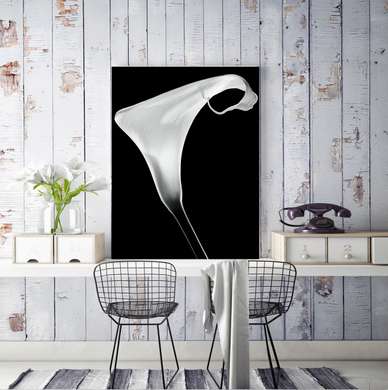 Poster - White flower, 60 x 90 см, Framed poster on glass, Black & White