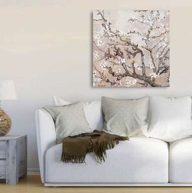 Poster - Cherry blossom branch, 100 x 100 см, Framed poster on glass, Botanical