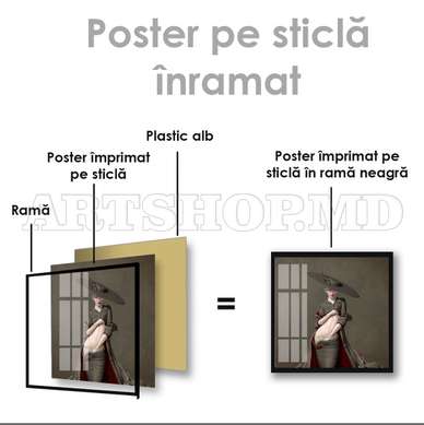 Poster - Lady in a hat, 100 x 100 см, Framed poster on glass, Nude