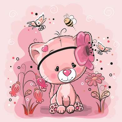 Poster - Pisicuța roz, 40 x 40 см, Panza pe cadru, Pentru Copii