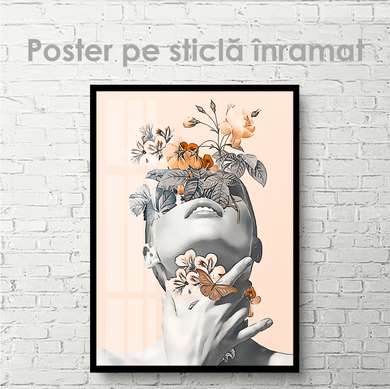 Poster - Girl with flowers, 60 x 90 см, Framed poster on glass, Fantasy