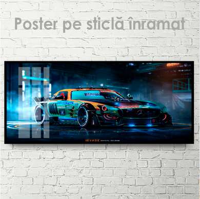 Poster - Mercedes Art, 90 x 45 см, Framed poster on glass, Transport