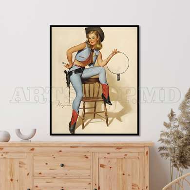 Poster - Marilyn Monroe in Cowboy Style, 60 x 90 см, Framed poster on glass, Famous People