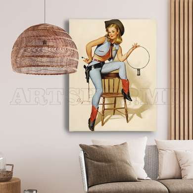 Poster - Marilyn Monroe in Cowboy Style, 60 x 90 см, Framed poster on glass, Famous People