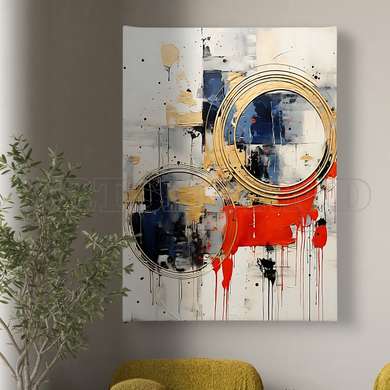 Poster - Golden rings on a multicolored background, 60 x 90 см, Framed poster, Abstract