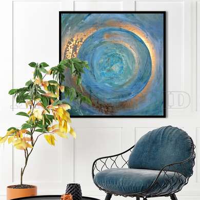 Poster - Blue & Gold Circle, 40 x 40 см, Canvas on frame, Abstract