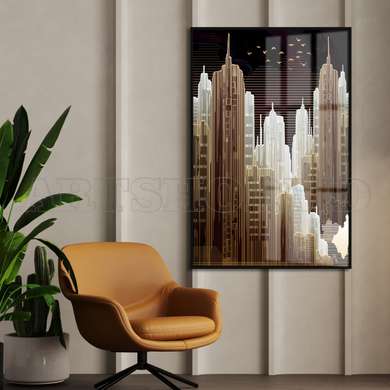 Poster - City Sketch, 60 x 90 см, Framed poster on glass, Maps and Cities