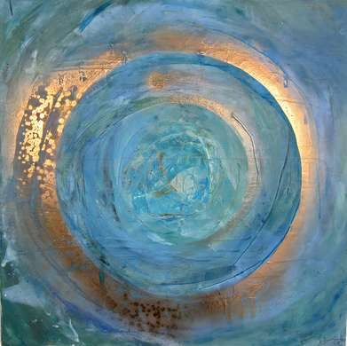 Poster - Blue & Gold Circle, 100 x 100 см, Framed poster on glass, Abstract