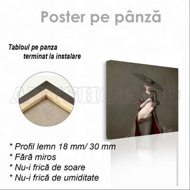 Poster - Lady in a hat, 100 x 100 см, Framed poster on glass, Nude