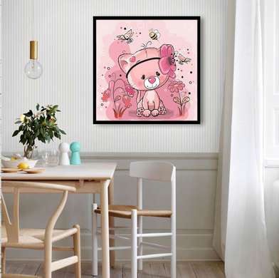 Poster - Pisicuța roz, 40 x 40 см, Panza pe cadru, Pentru Copii