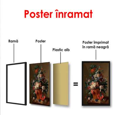 Постер - Цветочный натюрморт с вазой и разноцветными цветами, 60 x 90 см, Постер в раме, Натюрморт
