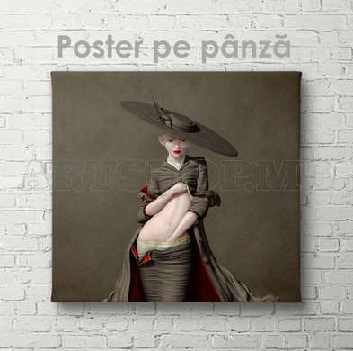 Poster - Lady in a hat, 100 x 100 см, Framed poster on glass, Nude