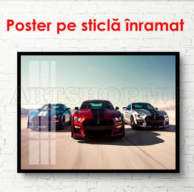 Poster - Cursă de mașini, 90 x 45 см, Poster inramat pe sticla, Pentru Copii