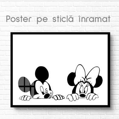 Постер - Микки и Минни Маус, 90 x 60 см, Постер на Стекле в раме