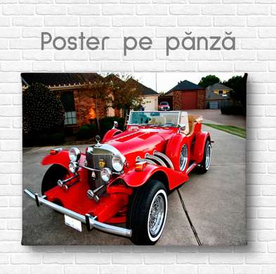 Poster - Mașină retro roșie, 90 x 60 см, Poster inramat pe sticla