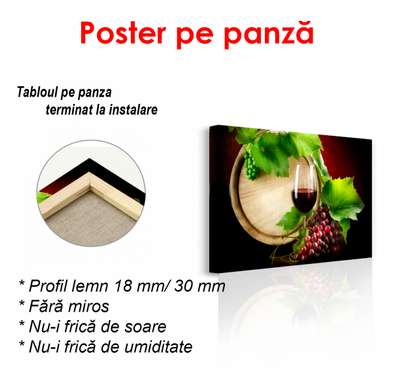 Poster - A glass of red wine on the background of a barrel, 90 x 60 см, Framed poster, Food and Drinks
