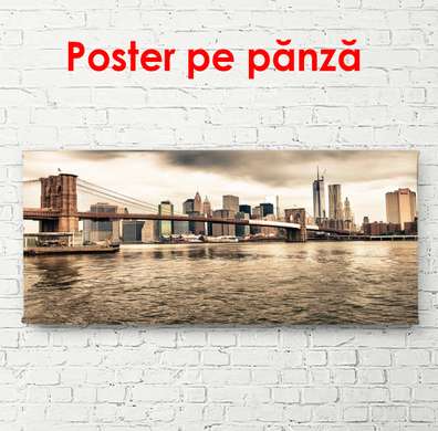 Poster - Ocean cu vedere la podul Brooklyn, 90 x 60 см, Poster înrămat, Orașe și Hărți