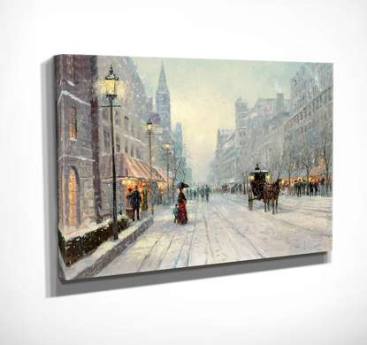 Poster - Orașul de iarnă, 45 x 30 см, Panza pe cadru, Pictura