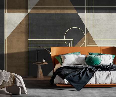 3D Wallpaper - Modern Geometry with Golden Shapes