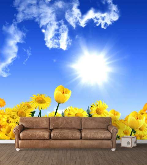 Wall Mural - Yellow flowers against a blue sky