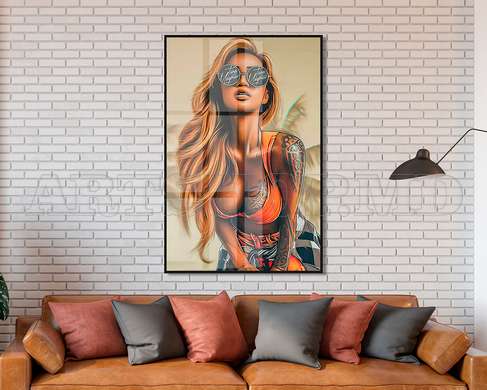 Poster - Pop Art Woman, 60 x 90 см, Framed poster on glass, Nude