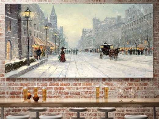Постер - Зимний город, 45 x 30 см, Холст на подрамнике, Живопись