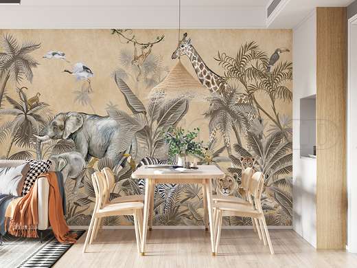 Wall mural - Safari animals in the jungle on a beige background