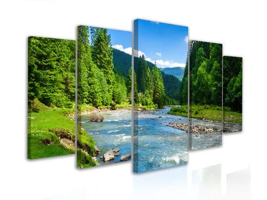 Модульная картина, Лесной пейзаж у реки, 206 x 115