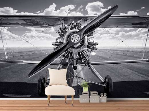 Wall Mural - Black and white shot of a vintage aircraft