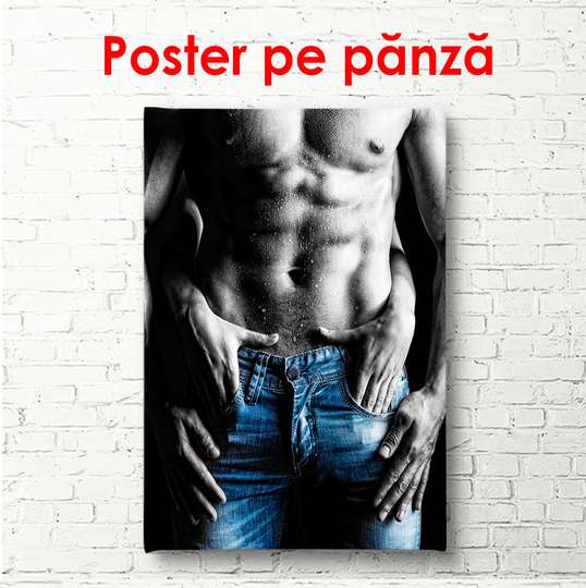 Poster - Guy with abs and blue jeans, 60 x 90 см, Framed poster, Nude