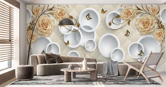 Photo wallpaper with beige roses on an abstract background